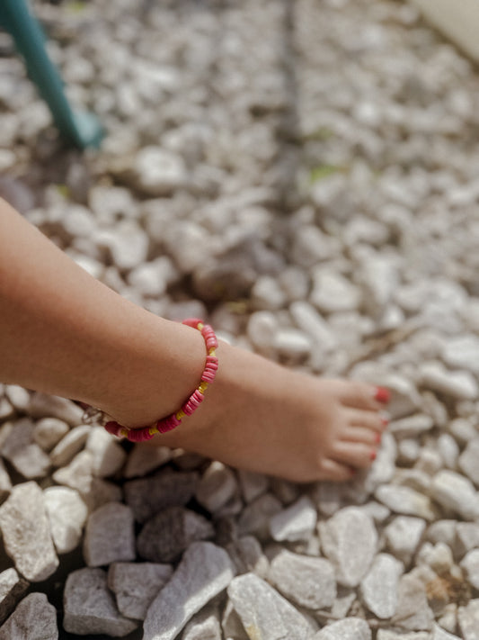 Pink and yellow anklet